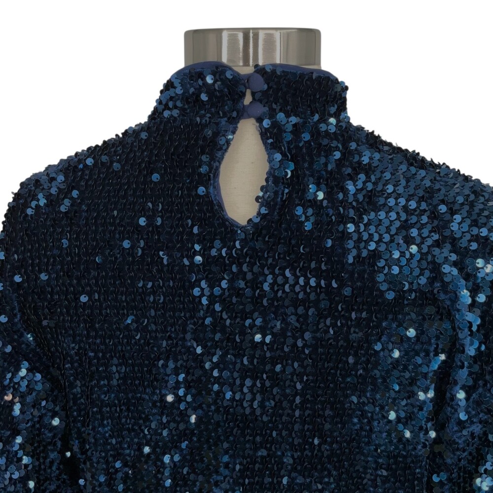 Camila Coehlo Jezabel Mini Dress Midnight Blue Womens Small Sequins Long Sleeve - Picture 7 of 14